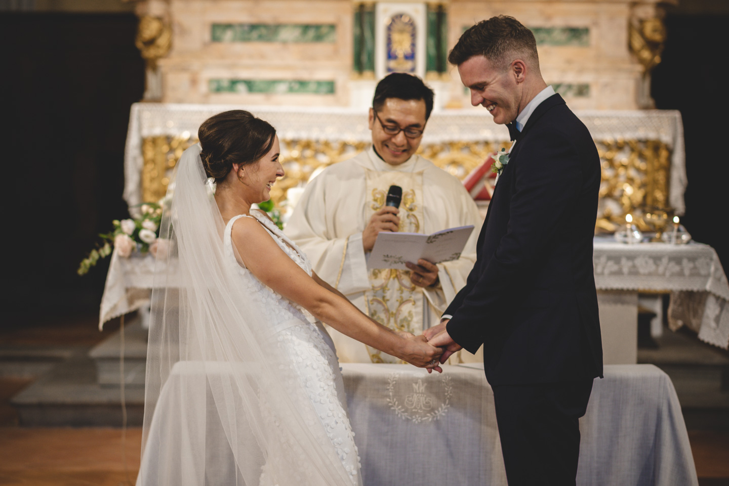 Bride and Groom during Ceremony at Castello Il Palagio